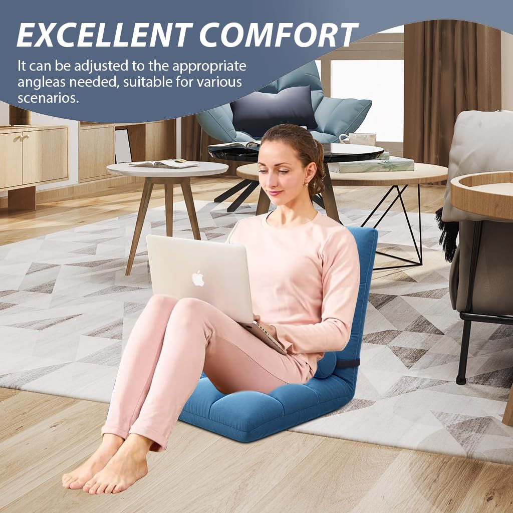 HASTHIP® Folding Floor Gaming Chair 14-Poistion Cushioned Adjustable Floor Lazy Sofa Chair w/Breathable Cotton & Skin-Friendly Flannel