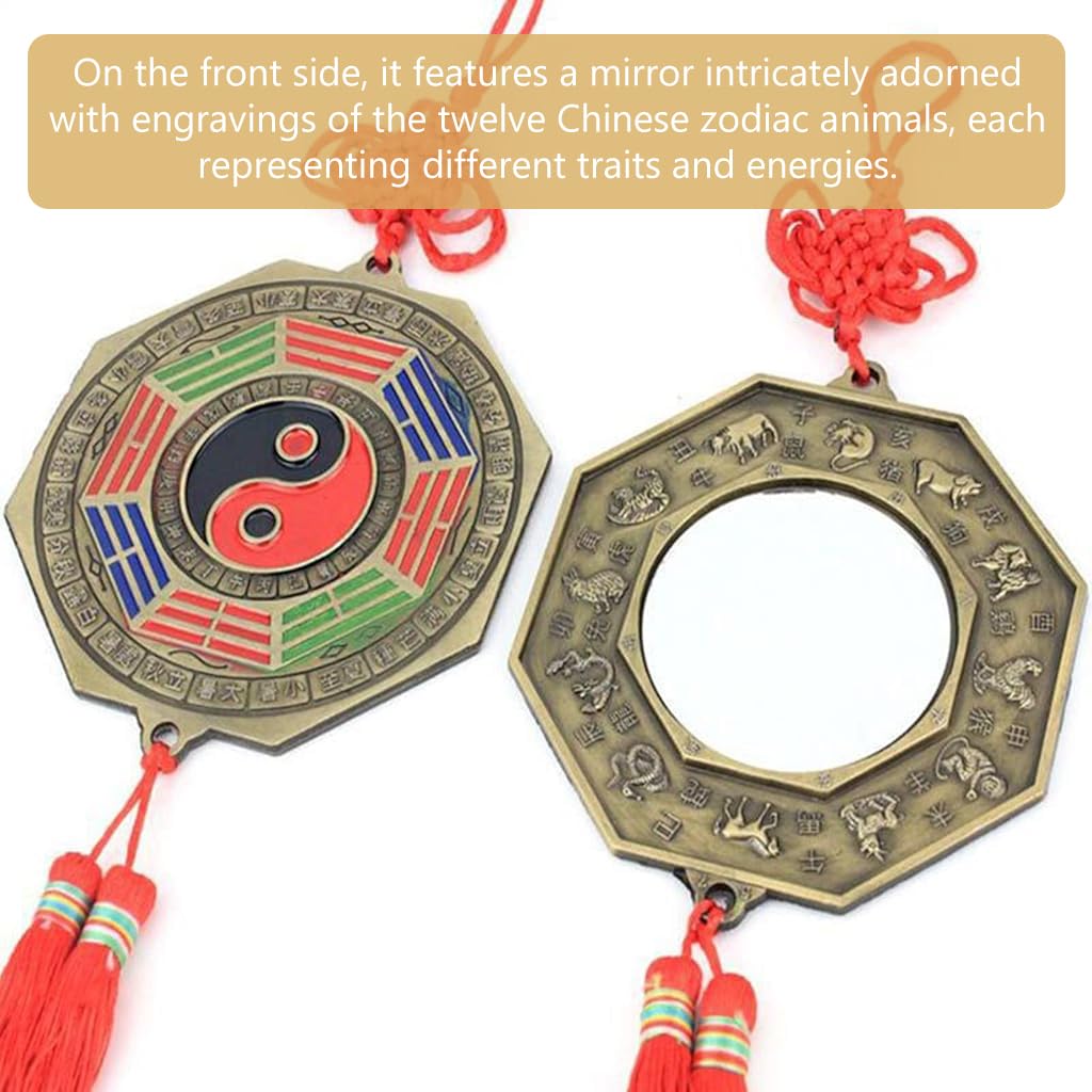 HASTHIP Feng Shui Bagua Mirror for Home and Office Decoration with Red Tassel and Alloy Craftsmanship | Symbol of Harmony and Luck