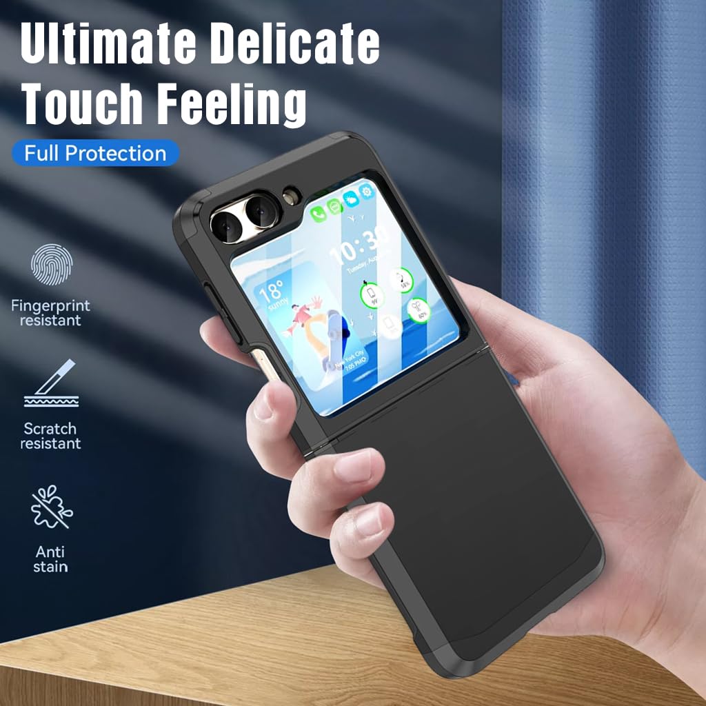 Zeitel Phone Case for Samsung Galaxy Z Flip 6 with 3.4 in Screen Cover and One Piece Hinge | Black TPU Protection