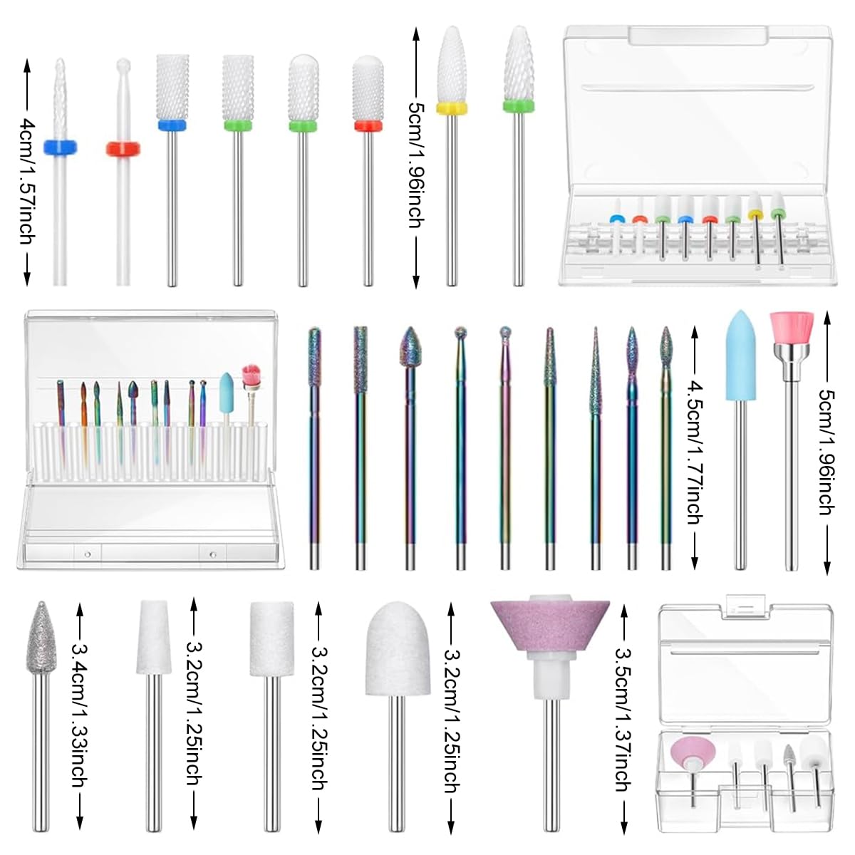 MAYCREATE Nail Drill Bit Set for Acrylic Gel & Dip Nails featuring 24 pcs 3/32 inch Ceramic Diamond Carbide Bits | Professional Manicure Tools