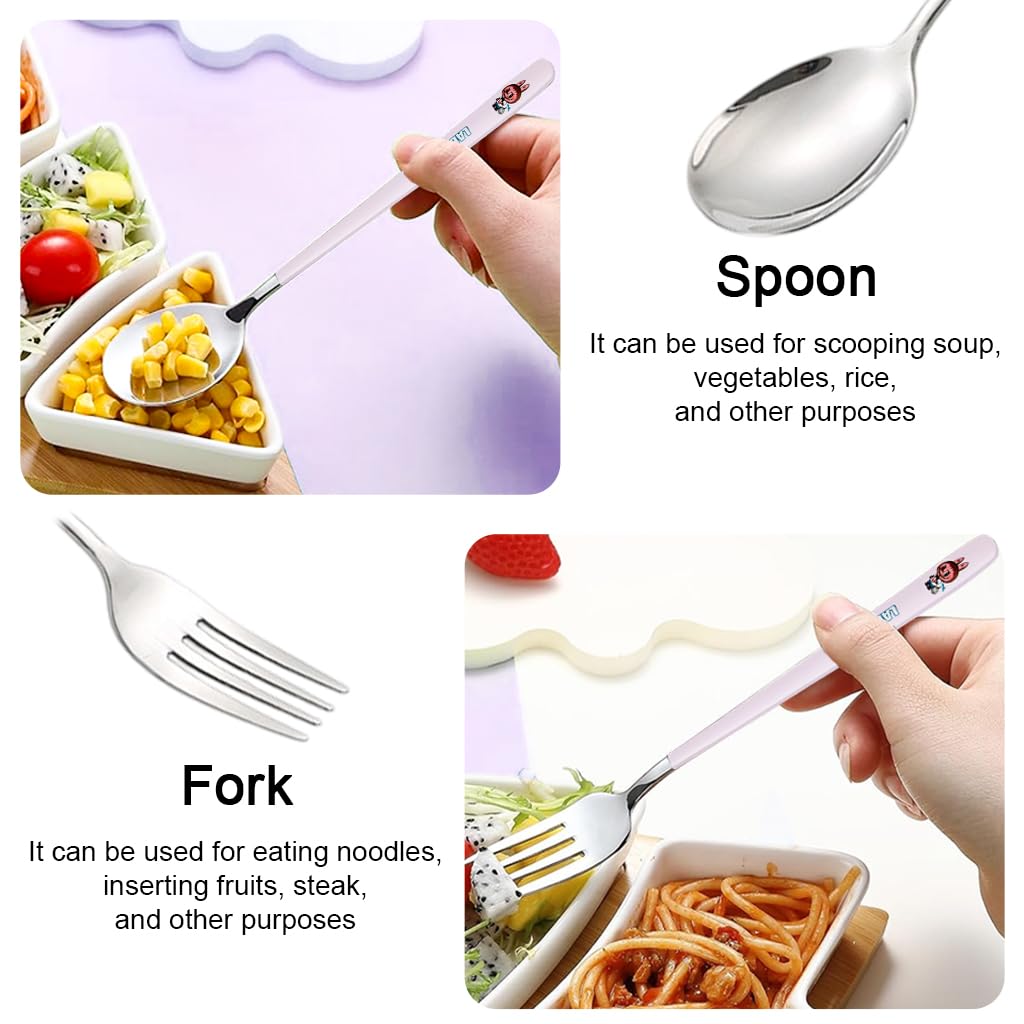 Supvox Fork and Spoon Set for School and Picnic with Storage Case | Stainless Steel Utensils