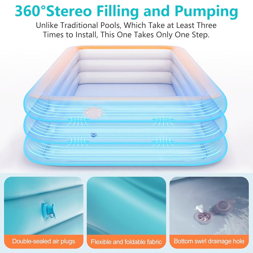 Proberos Inflatable Swimming Pool 300×170×55cm for Backyard Fun with Electric Pump