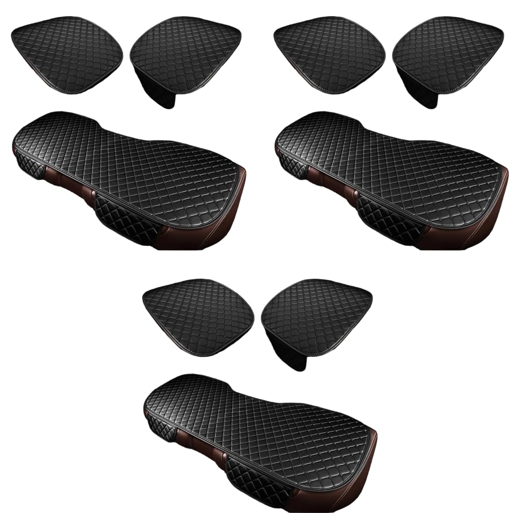 STHIRA Car Seat Covers 9PCS for Front and Rear Seats with Anti Slip Silicone Dot | Black PU Leather Protection and Storage Pouch
