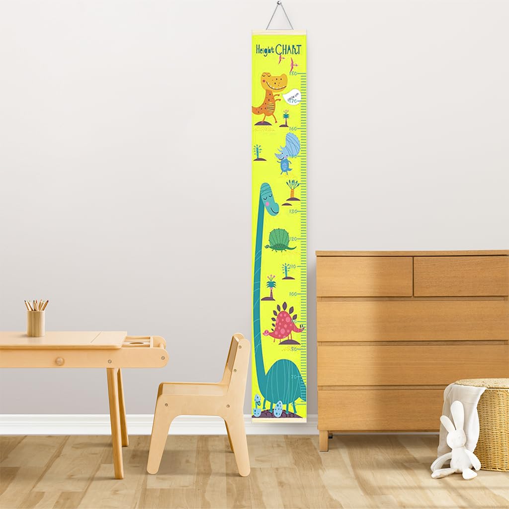 SNOWIE SOFT® Cartoon Dinosaur Growth Chart for Kids 60-180cm Wall Hanging Growth Chart for Kids & Teenagers Canvas Cartoon Growth Chart Waterproof Canvas Growth Chart for Kid's Room