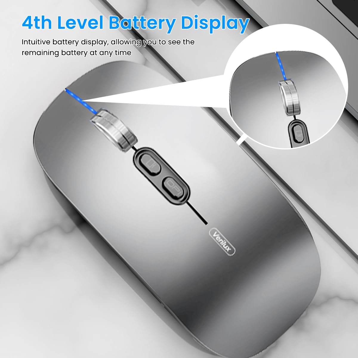 Verilux Wireless Mouse for Laptop with 1600DPI Sensor and Triple Mode Bluetooth | Silent Ergonomic Design