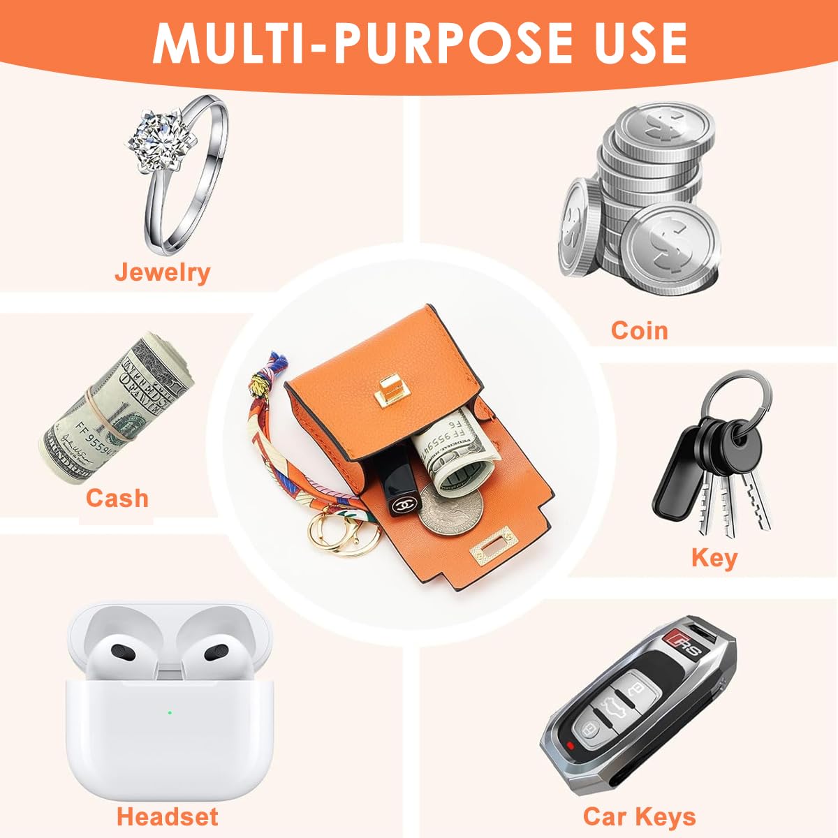 SANNIDHI Bag Charm Mini Backpack Keychain for Women with Golden Clasp 7.5x4x7cm PU Leather Case | Cute Coin Purse and Earbuds Holder