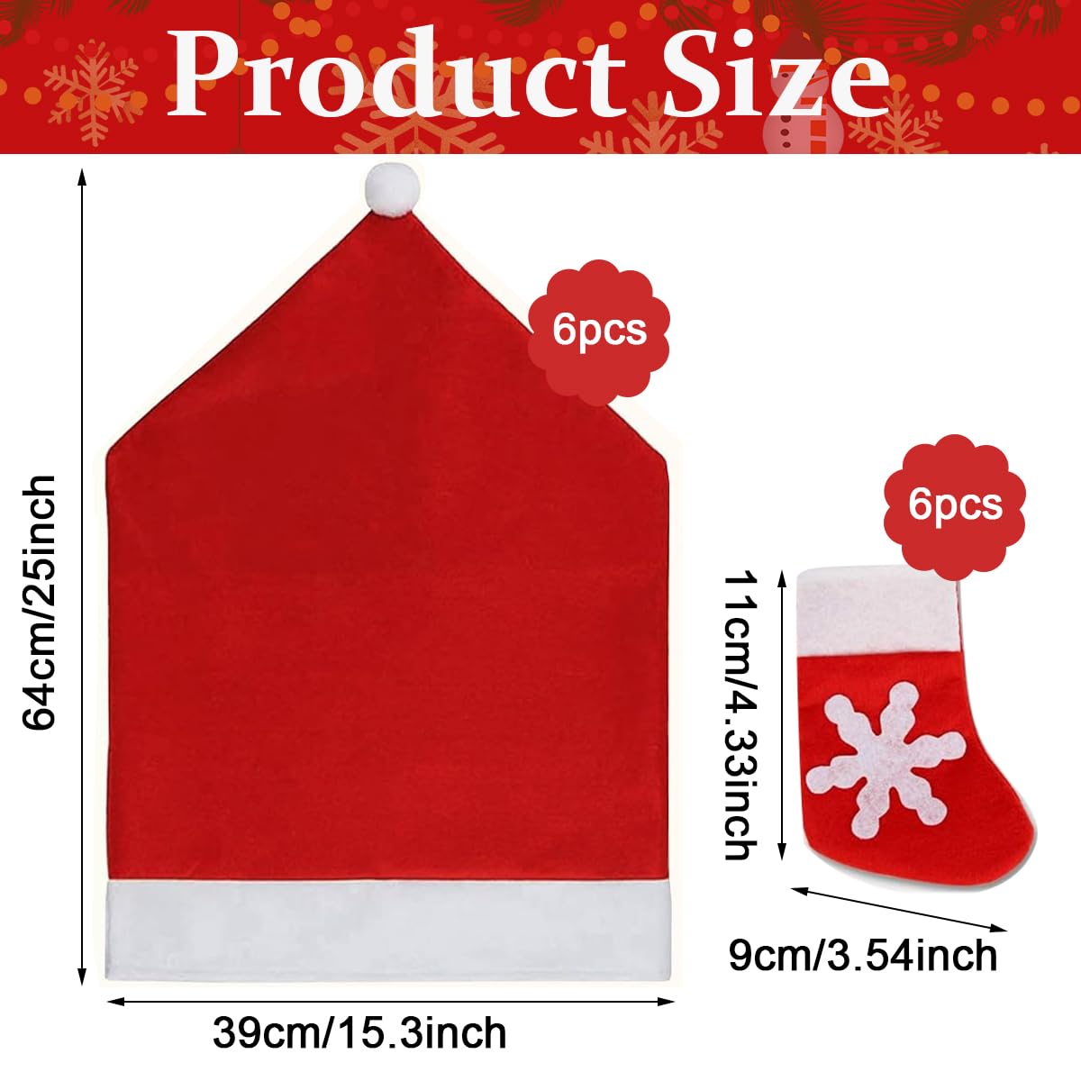 HASTHIP Christmas Chair Cover Set for 6-Seater Dining with 12pcs Sock Cutlery Holders | Festive Table Decor 50×60 cm