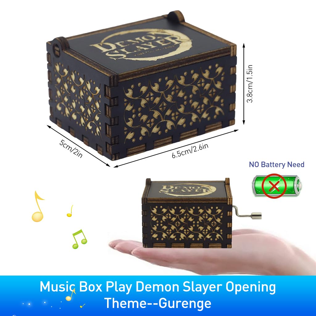 PATPAT® Demon Slayer Hand-Painted Music Box Birthday Gift Wooden Engraved Music Box Desk Decoration Anime Demon Slayer Hand-Cranked Vintage Music Box Birthday Gift, Christmas Gift