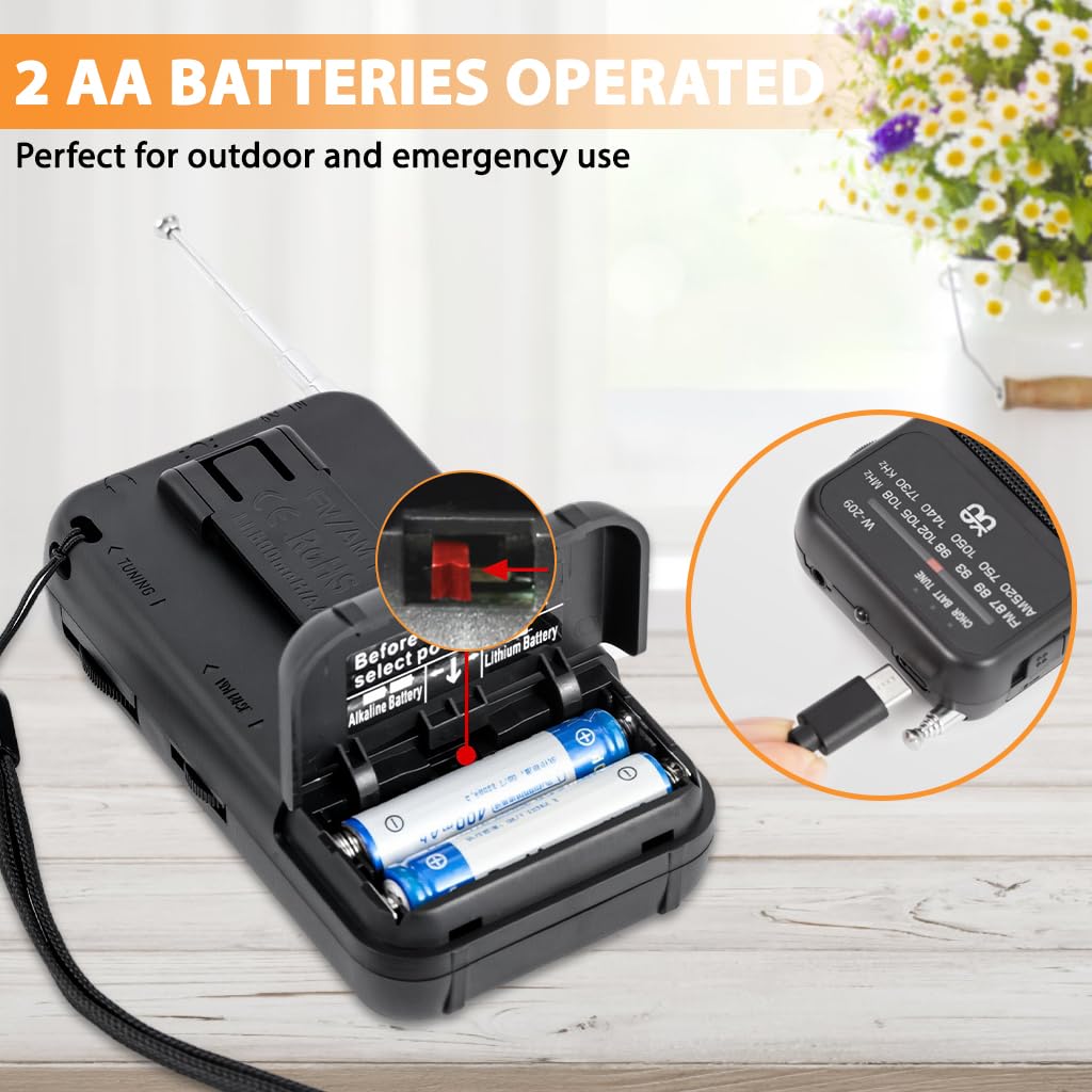 ZORBES Pocket Radio for Camping with AM FM Bands & Flashlight | USB Rechargeable and 3.5mm Jack