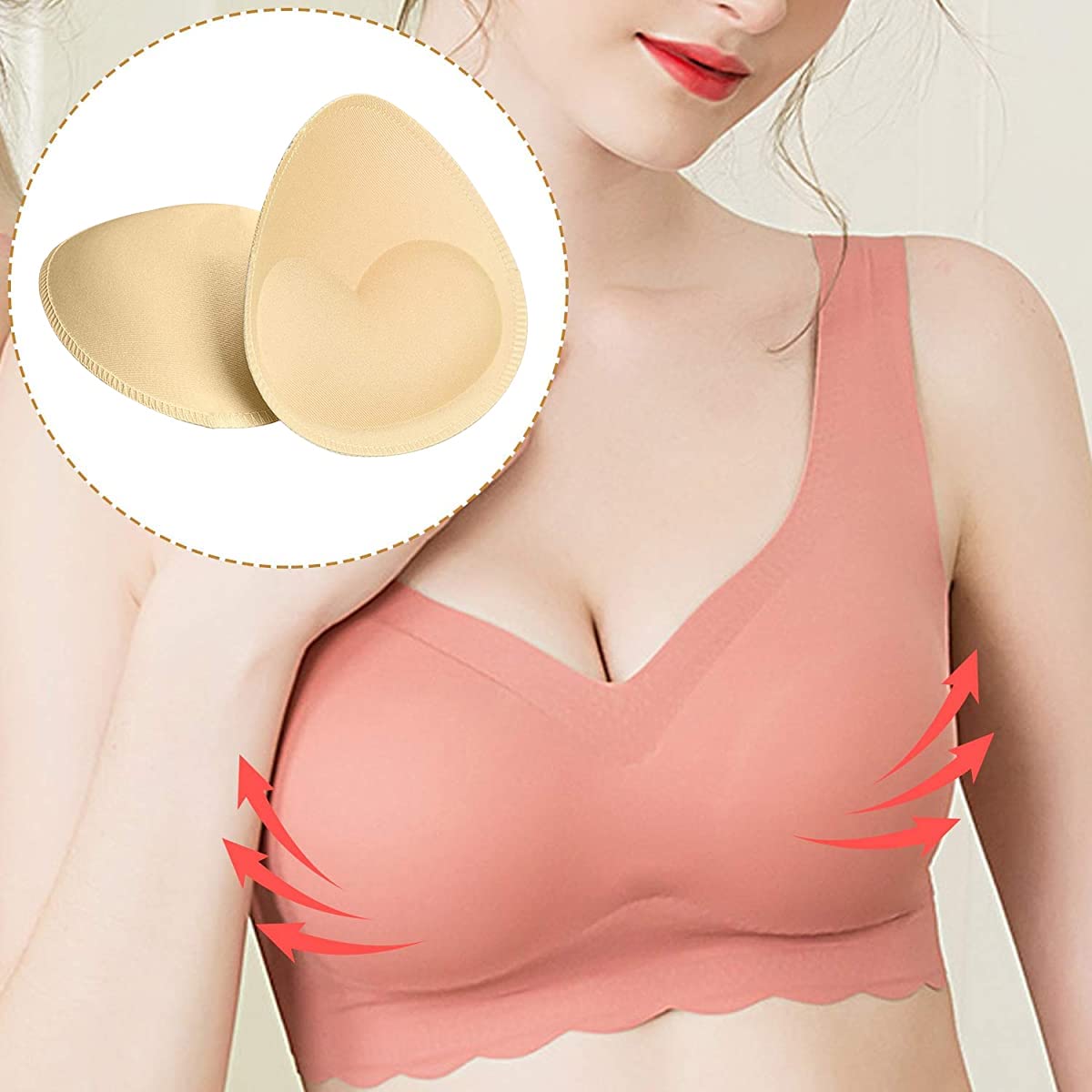 MAYCREATE 2Pairs Cotton Bra Pads, Inserts Bra Cups Replacement Bra Pads Women's Comfy Sports Cups for Sport Bra Bikini Bra, Apricot