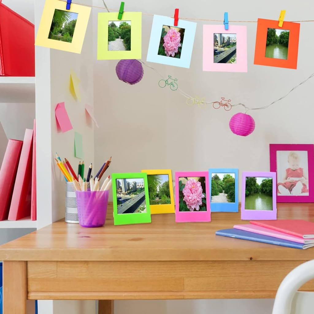 ZORBES Instax Photo Decoration Kit with 60 Sticker Frames and 10 Hanging Clips | Desk Frames Set