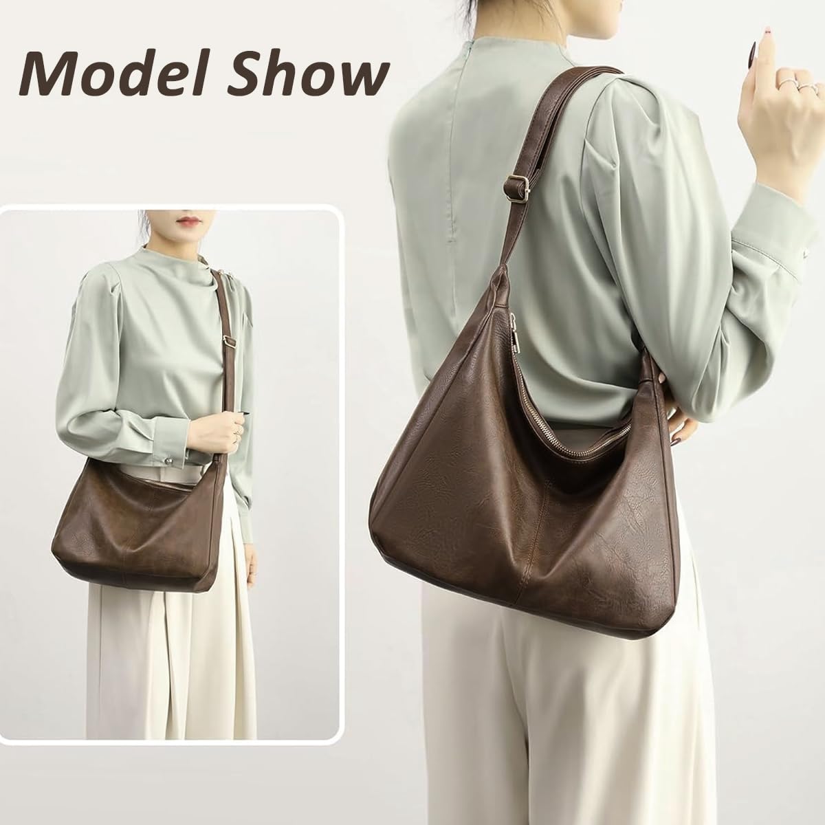 PALAY Crossbody Bag for Women featuring 32x10x23cm size with zip closure and adjustable strap | Brown vegan leather shoulder purse