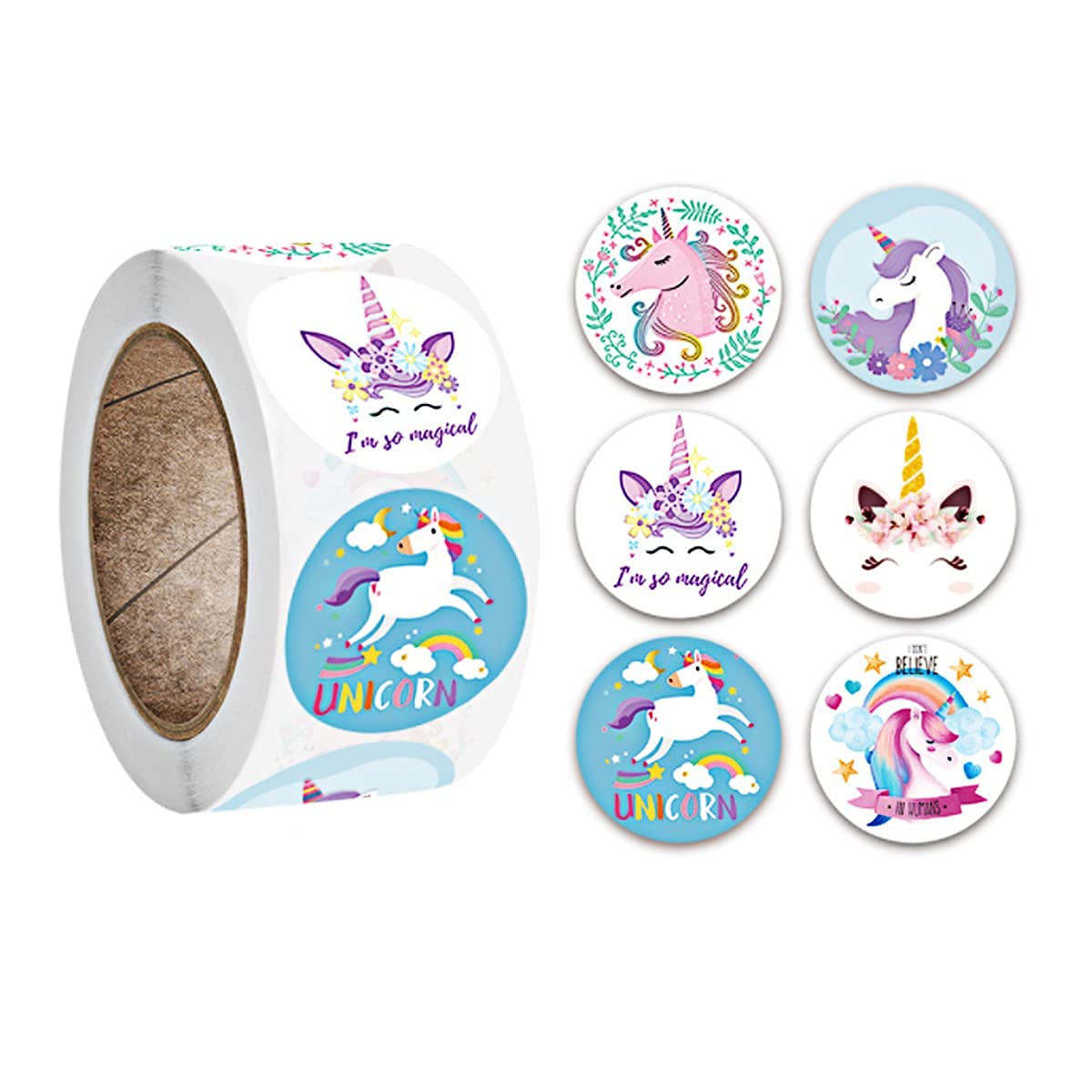 HASTHIP  500pcs Unicorn Stickers for Kids Cute Unicorn Label Stickers 1 inch Self Adhesive Decoration Stickers for School/Birthday Party/Book/Gift Bag Decorations