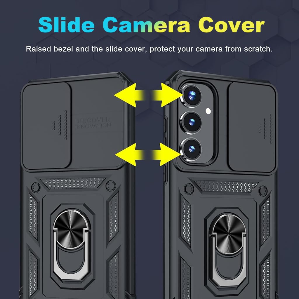 ZORBES Samsung Galaxy A35 Phone Case with Magnetic Kickstand Ring and Slide Camera Cover | Black PC and TPU Shockproof Protection