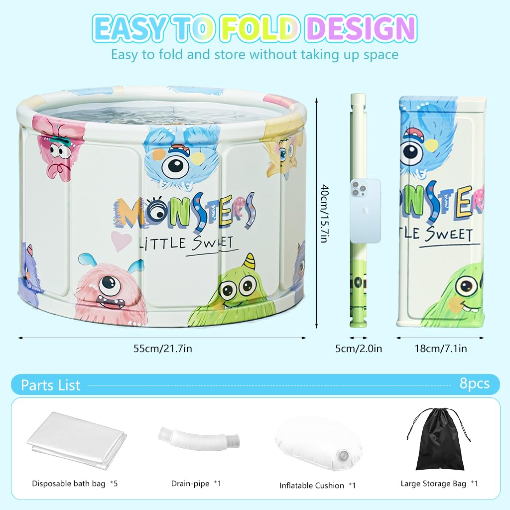 HASTHIP Folding Bath Tub for Toddlers with 10 Panel Design and Drainage Pipe | Beige Silicone 21x15 in