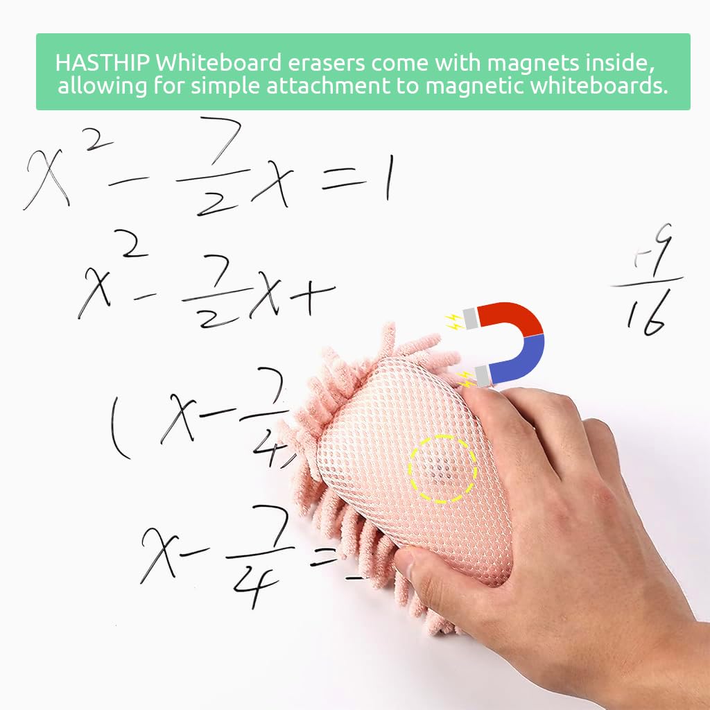 HASTHIP Double Sided Magnetic Whiteboard Eraser for Classroom Use 12x7x3 cm | Chenille Sponge Cleaner Pack of 4
