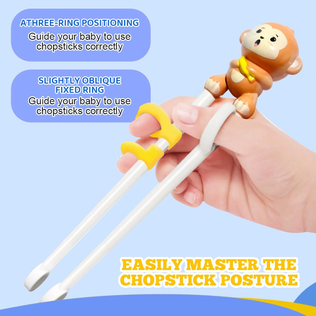 SNOWIE SOFT Kids Utensils Set for Self Feeding with 3Pcs Spoon Fork and Hinged Chopsticks | Yellow