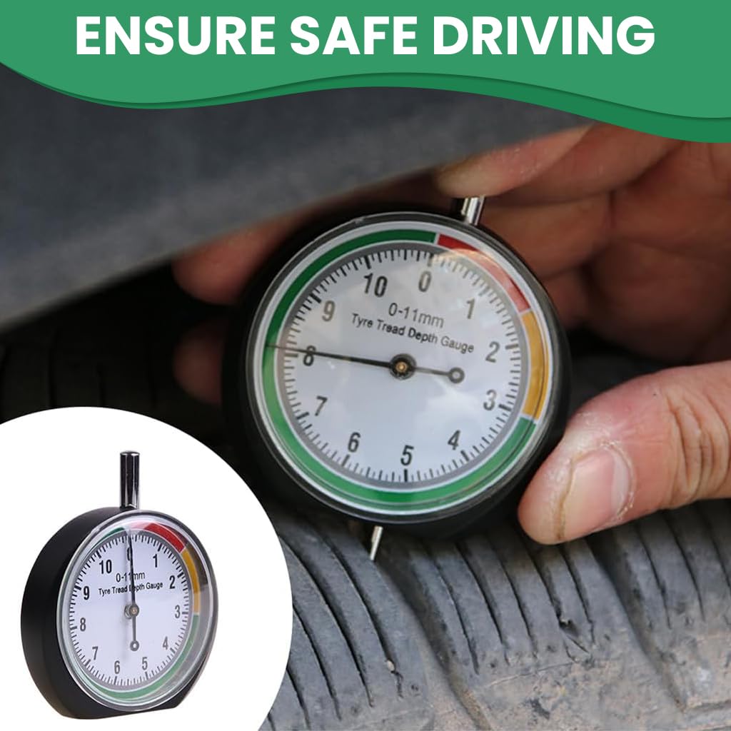 STHIRA Tyre Tread Depth Gauge for Cars and Motorcycles with 0–11mm Dial | Stainless Steel Build