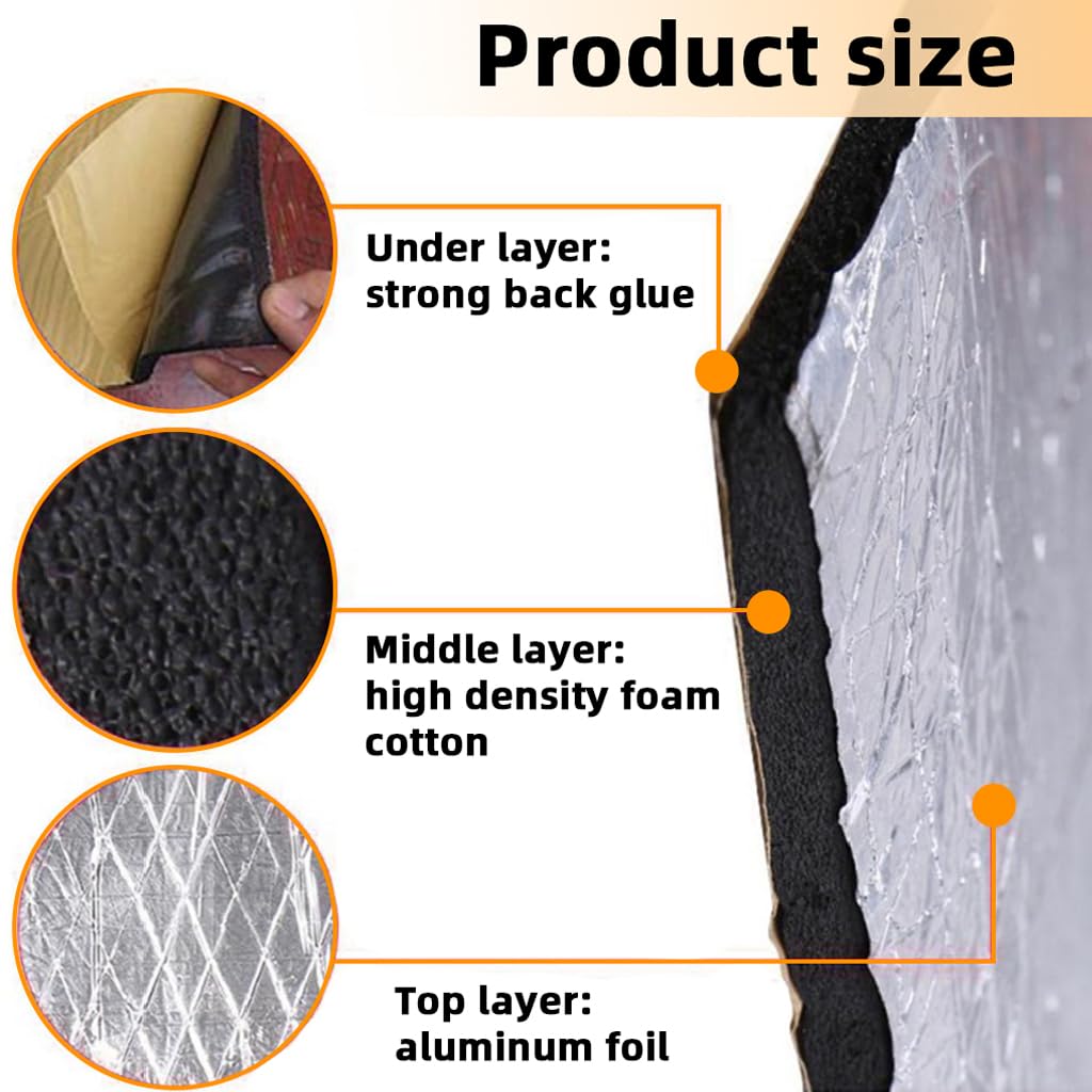 STHIRA Noise Dampening Mats for Cars with 5mm Foil Foam and Self-Adhesive Backing | 5pcs 50x30cm Trim-to-Fit Sound Insulation Sheets