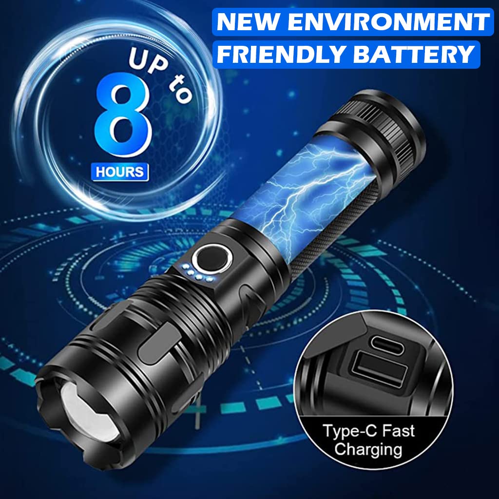 HASTHIP Flashlight with 8000 Lumen Output and USB Rechargeable LED | IPX5 Waterproof Design