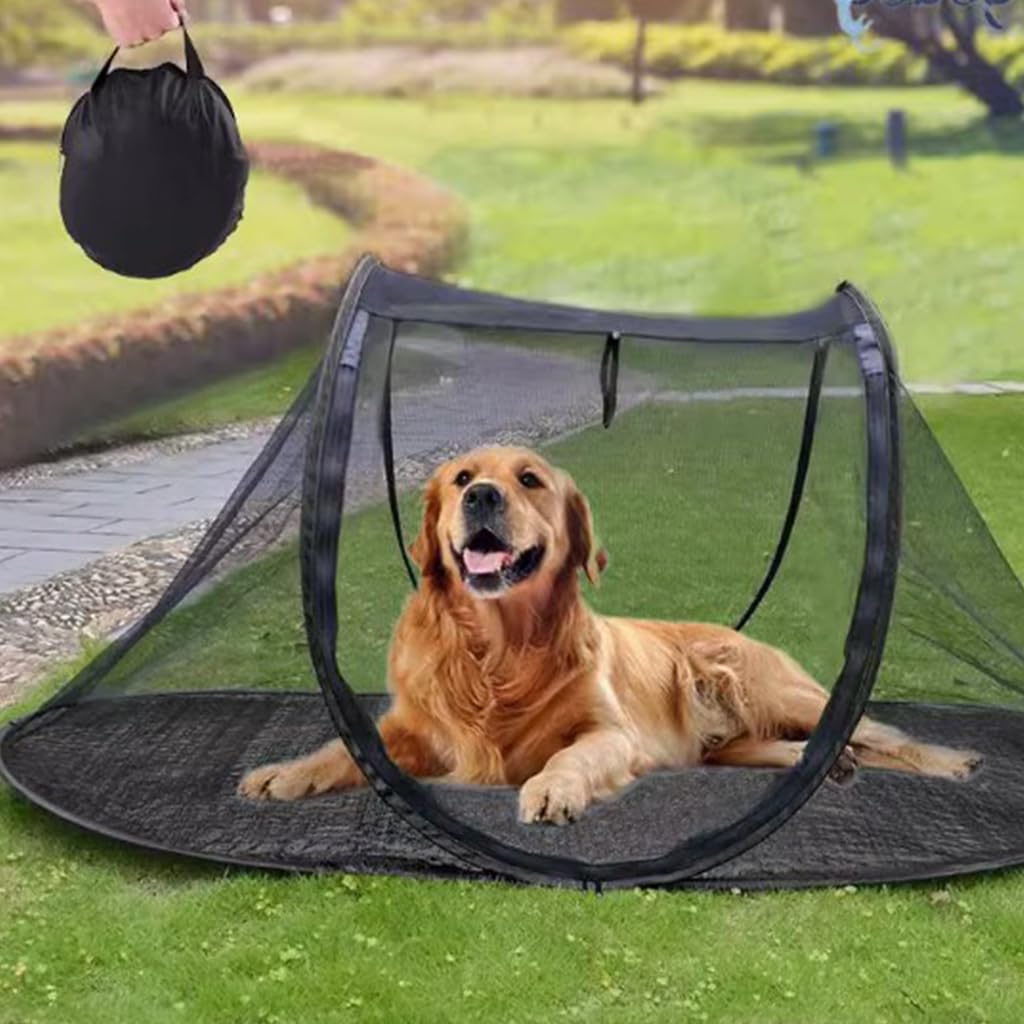 Qpets® Cat Tent, Pet Tent for Cat House Dog Bed Summer Mesh Cat Tent with Zipper Door, Foldable Outdoor Pop-out Pet Tent Breathable Sleep Dog Bed - 43.3 X 23.6 X 15 Inches, Black