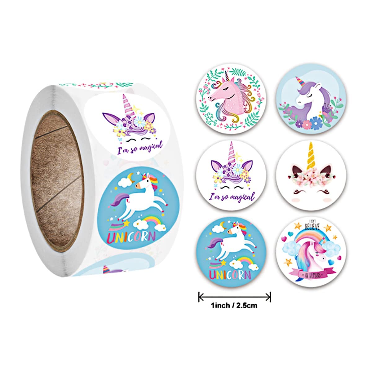 HASTHIP  500pcs Unicorn Stickers for Kids Cute Unicorn Label Stickers 1 inch Self Adhesive Decoration Stickers for School/Birthday Party/Book/Gift Bag Decorations