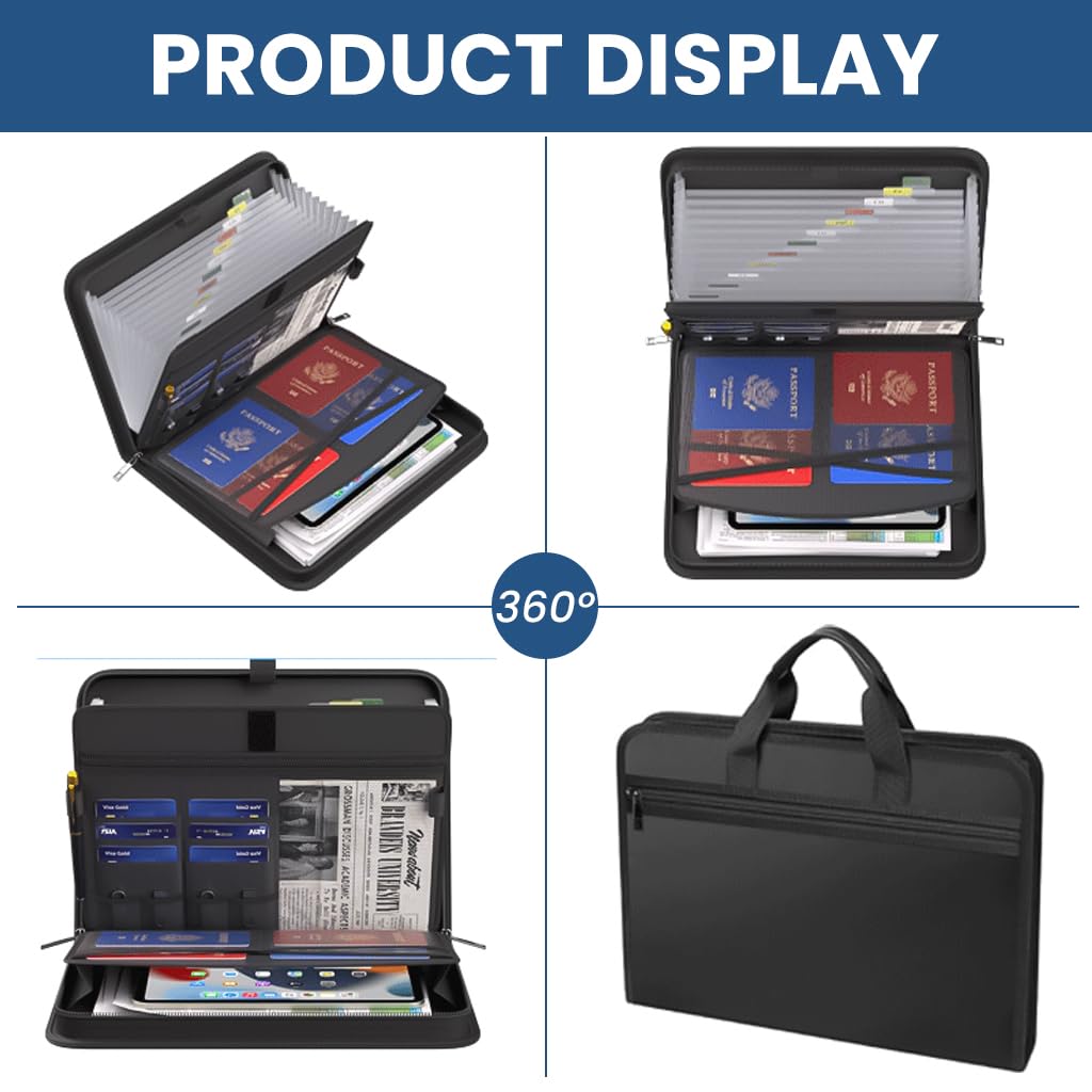 OFIFO Fireproof Waterproof Document Organizer for Papers with Multi Compartments | 14.3x2x10.6 in Silicone-Coated Bag