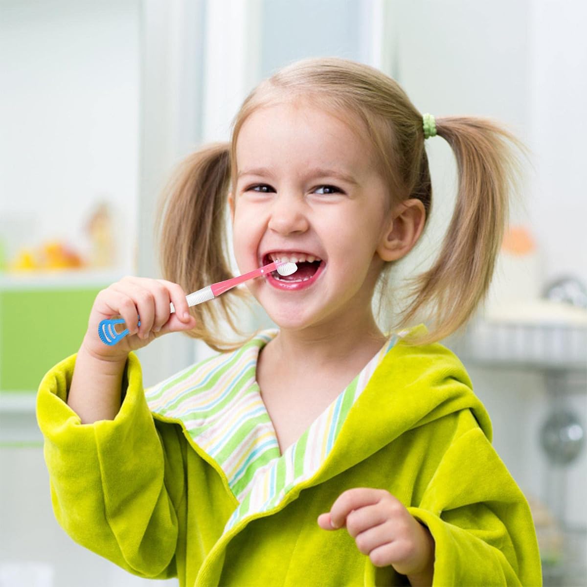 SNOWIE SOFT Baby Toothbrush with Dual Head Silicone Bristles and Tongue Cleaner | 2 Pcs for 6–24 Month Babies