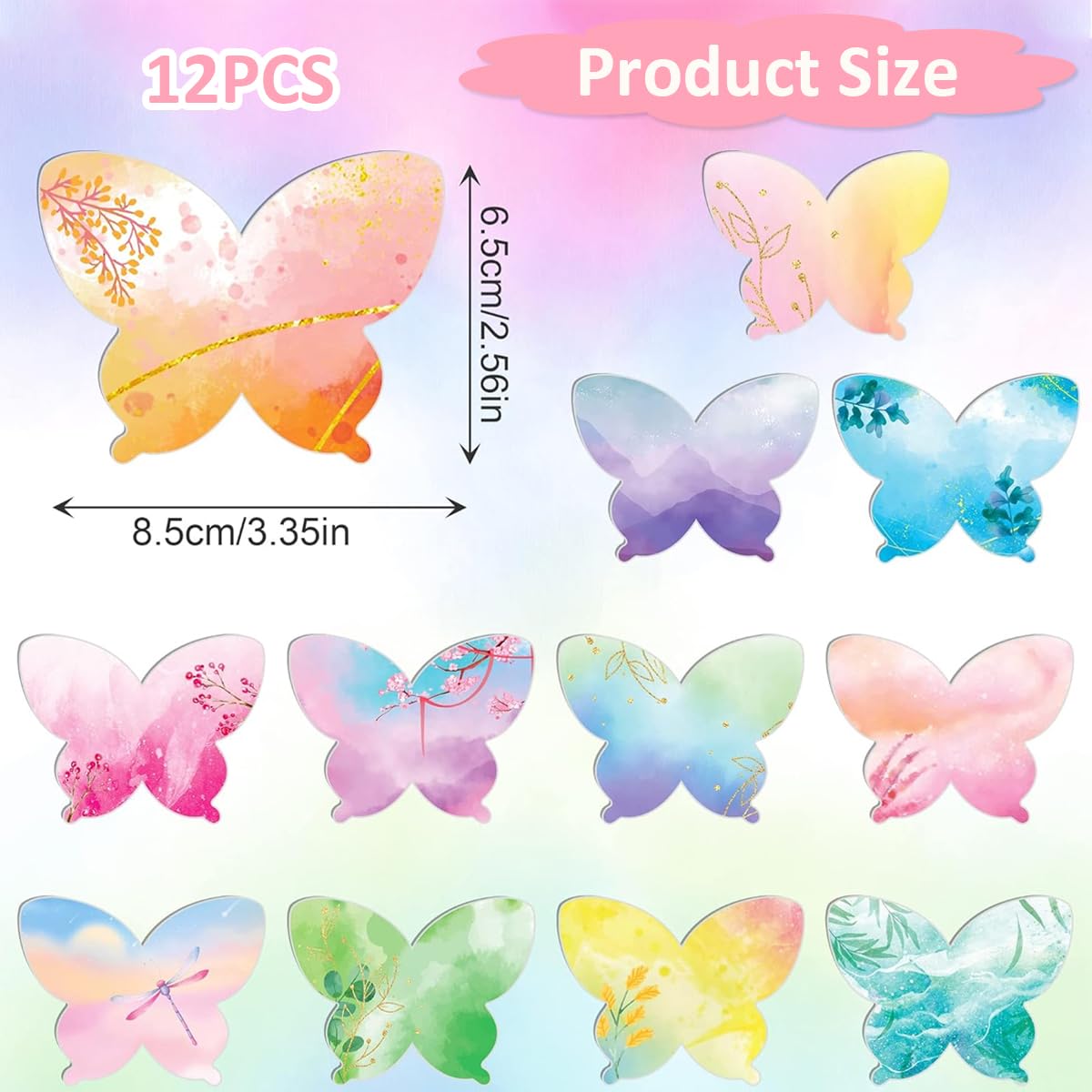 HASTHIP® 240 Sheets Colorful Butterfly Sticky Notes - 12 Designs Butterfly Sticky Notes Self Stick Notes Pads, Aesthetic Butterfly Sticky for DIY Scrapbooking, School & Office Supplies (8.5x6.5cm)