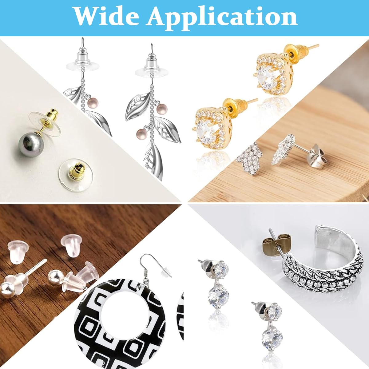 MAYCREATE Earrings Back Stopper for Studs with 600 pcs 12 Styles Silicone Backs | with Storage Box