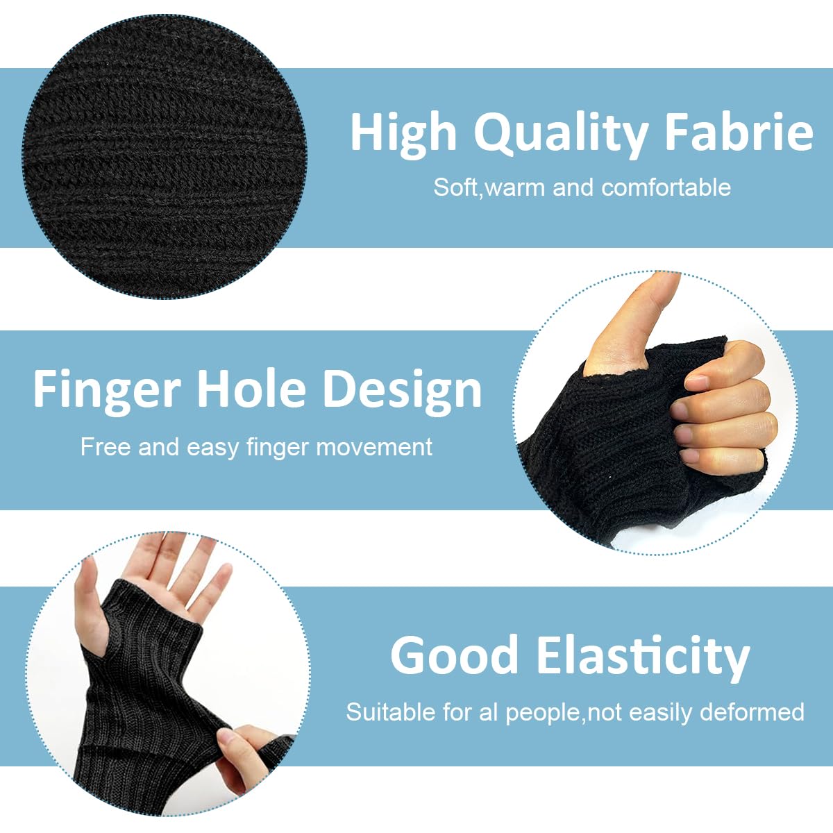 PALAY® Arm Warmers for Women, Long Fingerless Gloves for Women, Winter Knitted Y2K Arm Sleeves Gloves for Teen Girls, Fashion Half Finger Hand Wrist Warmer for Daily, Party, Hip Hop (Black)