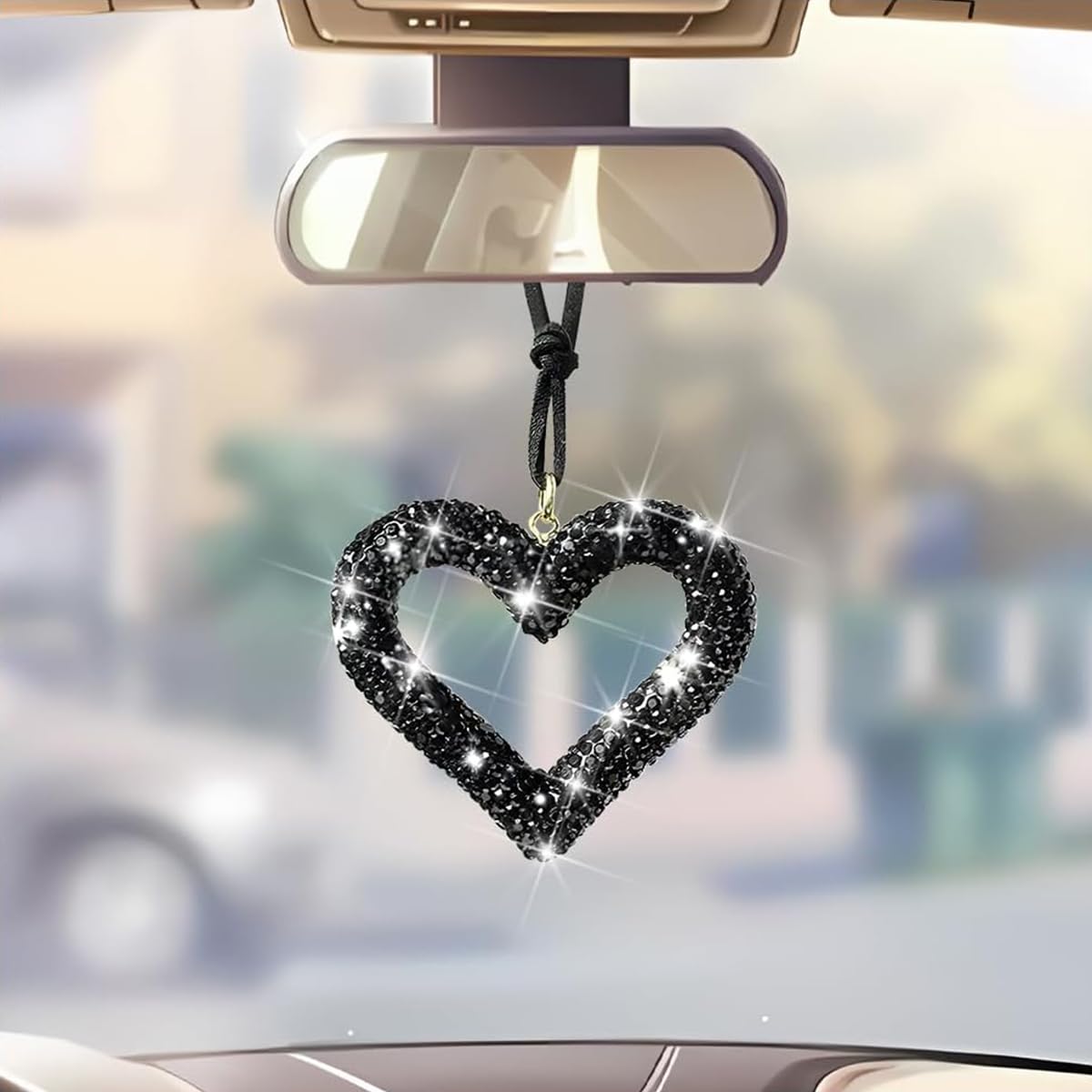 ZIBUYU Car Hanging Accessories for Rear View Mirror with Crystal Rhinestone Heart | Cute Ornament Gift for Women and Girls