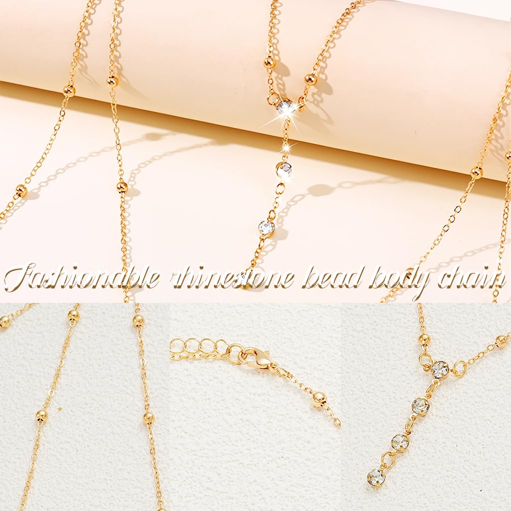 SANNIDHI Body Chain for Women featuring Layered Rhinestone Design in Gold | Stylish Beach Jewellery