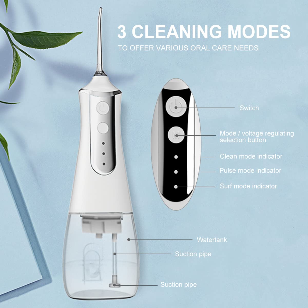 HANNEA® Professional Cordless Oral Flosser ForTeeth Cleaner Rechargeable Battery & Portable Flosser for Teeth Electric Toothbrush with 3 Modes Adjustable Water Pressure