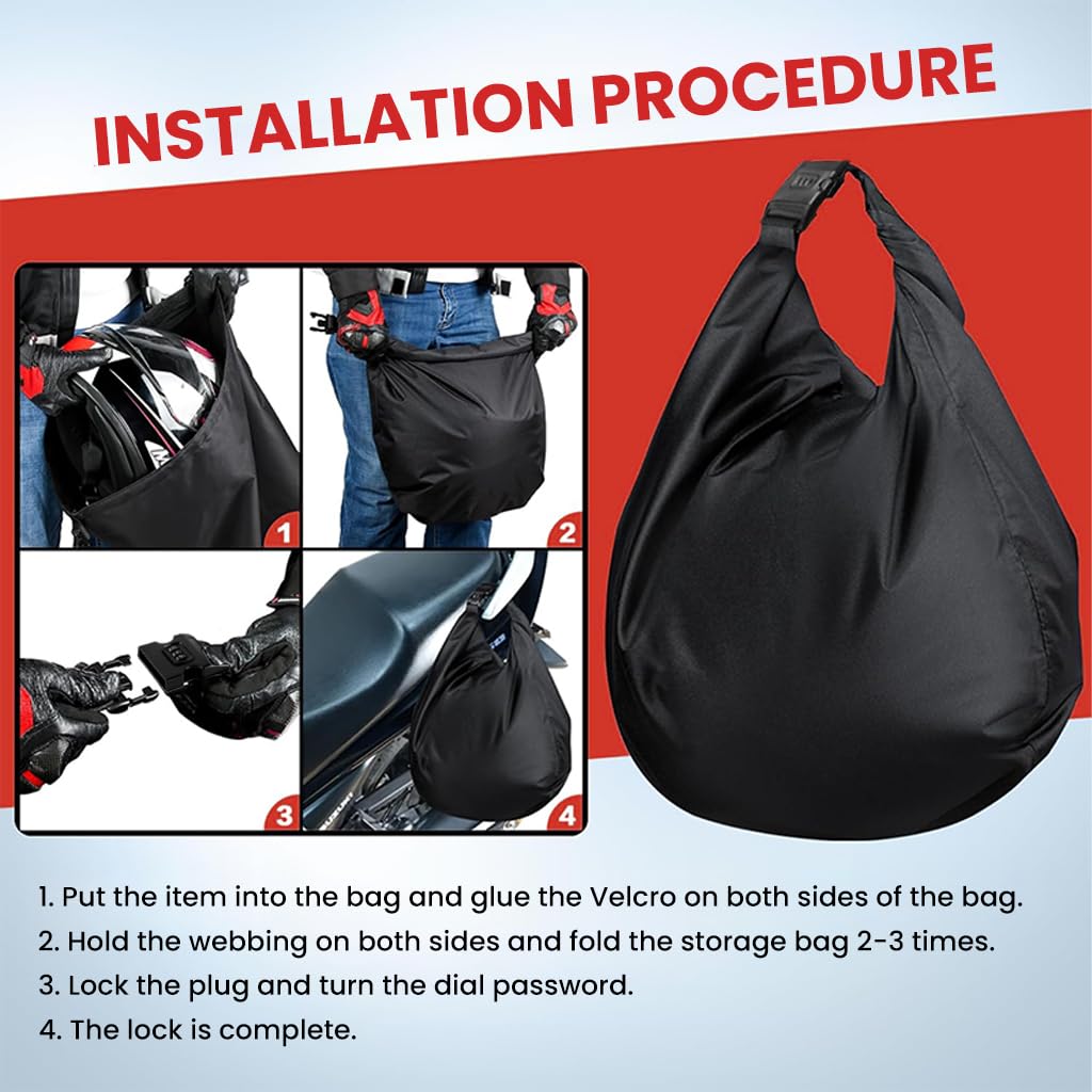STHIRA Motorcycle Helmet Bag with 3 Digit Lock and Roll Top Closure Waterproof Nylon 53x70.5 cm