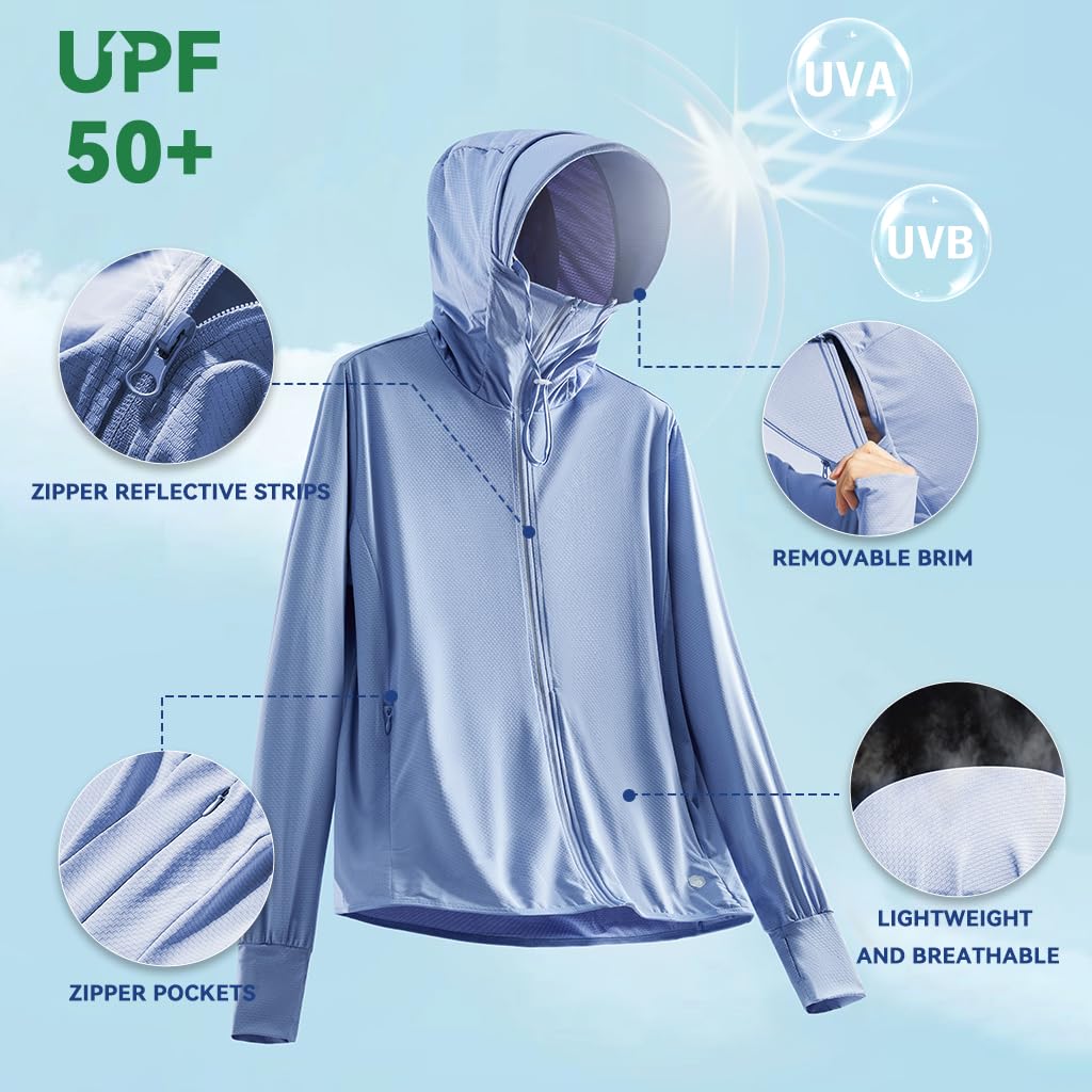 Venzina Sun Jacket for Men with UPF 50+ Protection and Detachable Brim | Quick-Dry Blue Hoodie