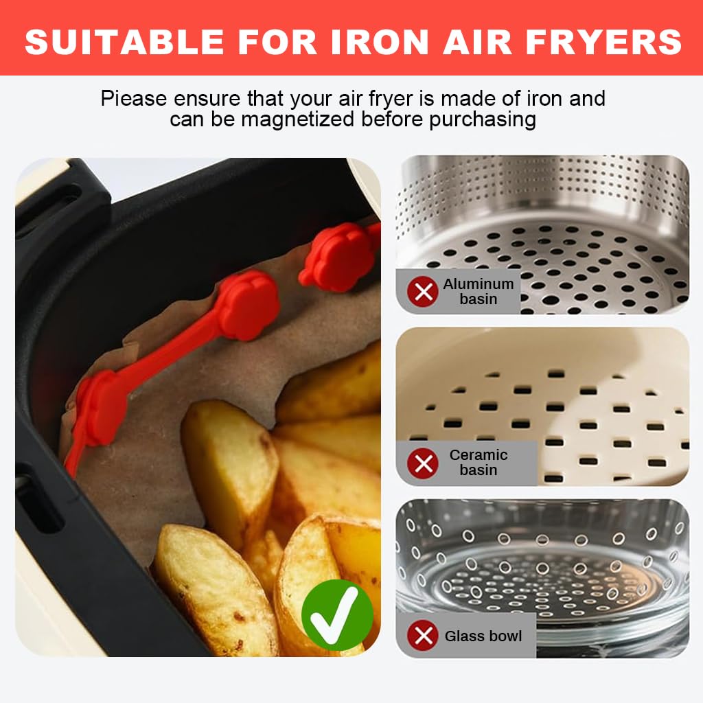 Supvox Magnetic Silicone Grips for Air Fryer Paper Liners with Heat‑Resistant Clips | Reusable Accessories for Secure Cooking