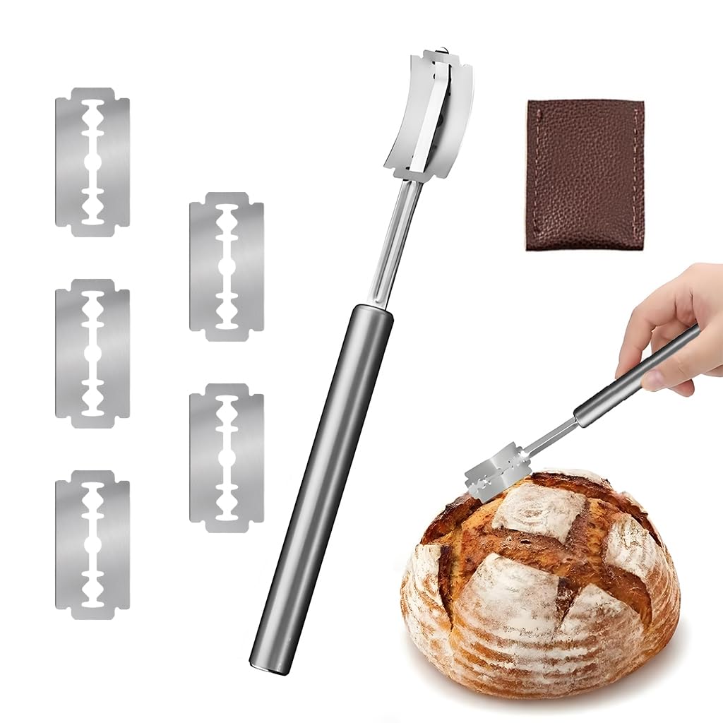 Supvox Stainless Steel Bread Lame for Artisan Baking with 7.4 in Handle and 5 Blades | PU Sheath