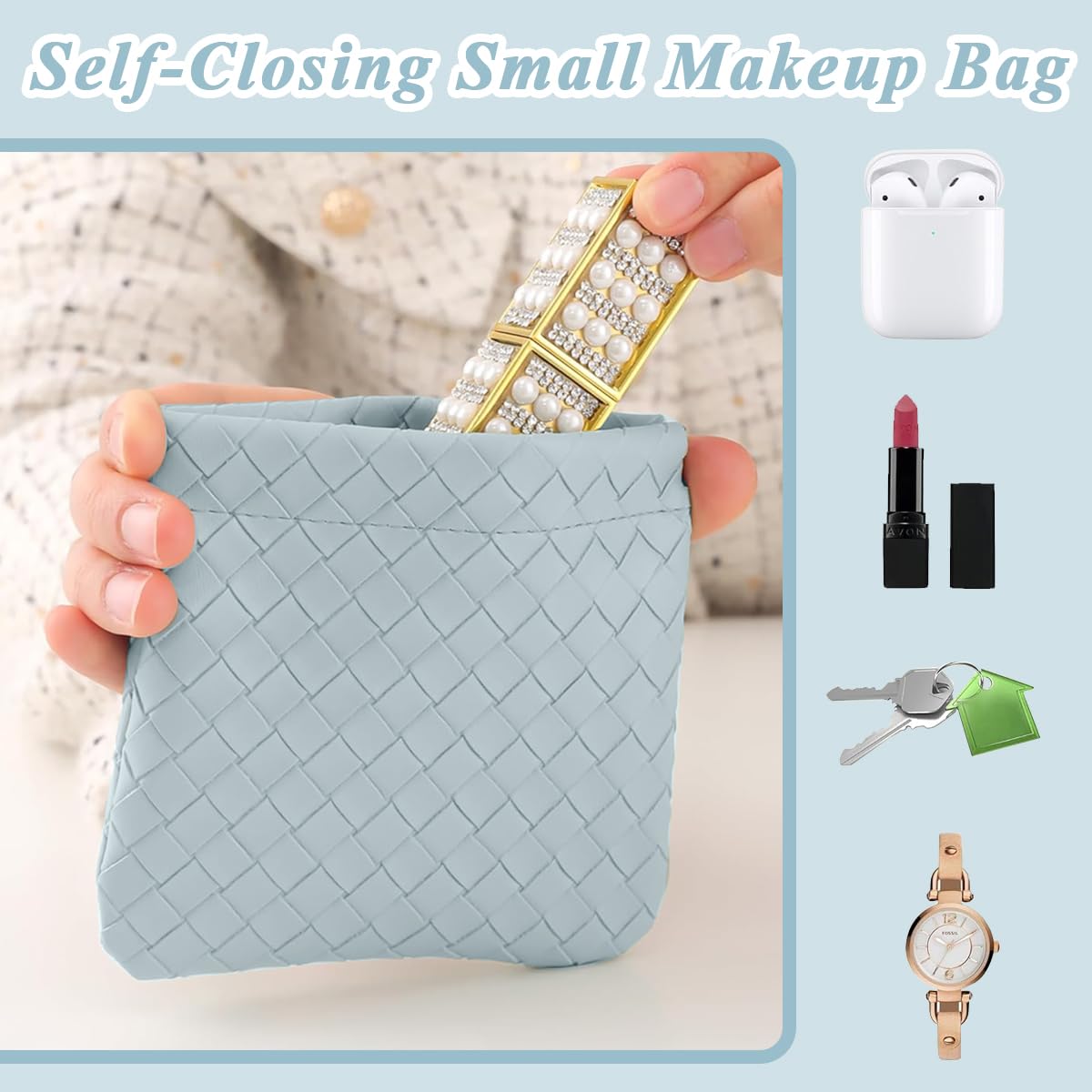 MAYCREATE Makeup Pouch Set for Travel with Pinch Open Design and 3 Sizes 8x8cm to 12x12cm Blue