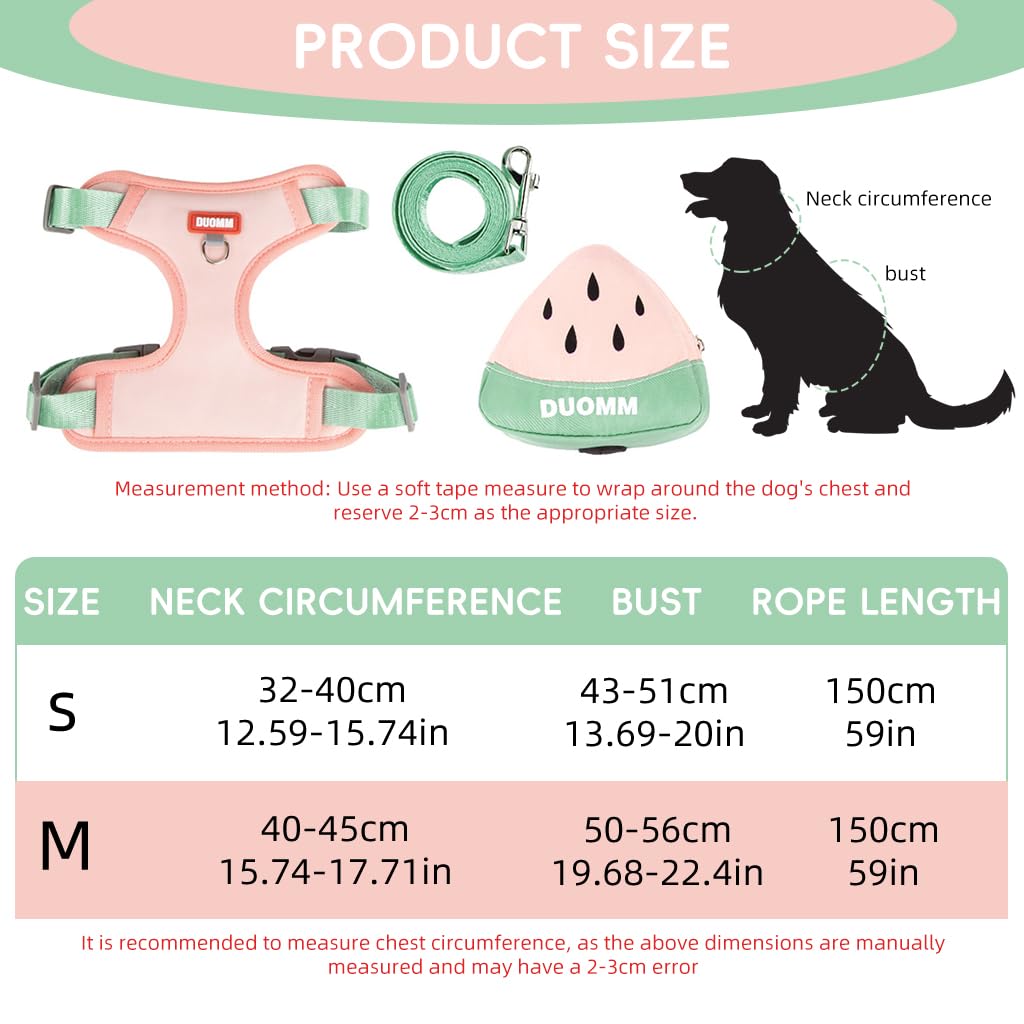 Qpets® Dog Harness Vest, Cute Puppy Dog Harness with Removable Zipper Pouch & Dog Leash, 4-Way Adjustable Dog Vest Harness Quick Release for Small Dog Cat Harness, S
