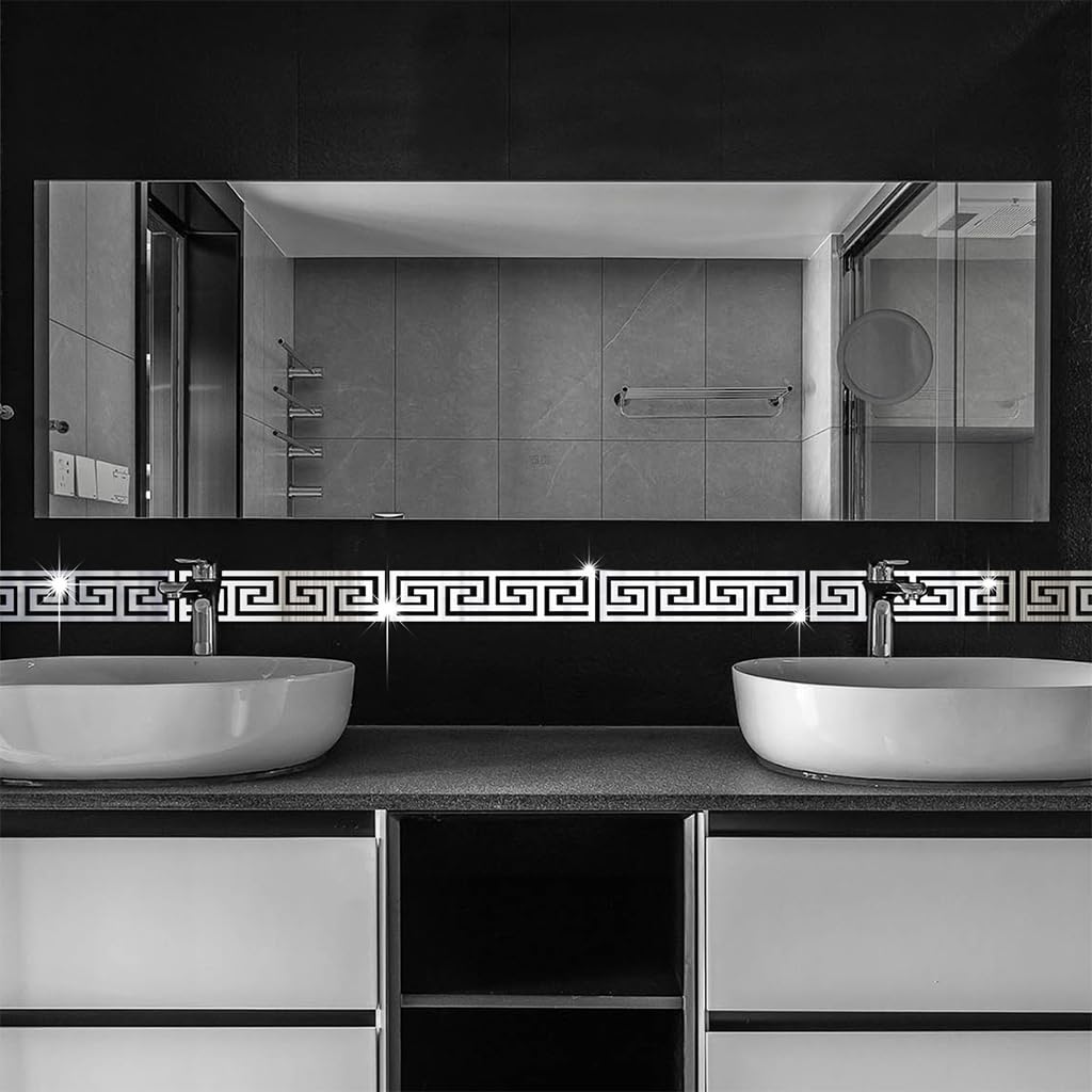 HASTHIP Wall Border Stickers for Home Decor with 7.87x1.96 in Cut-Out Geometric Acrylic | Silver Set of 12