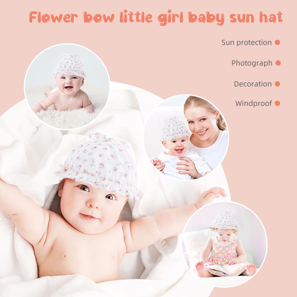 SNOWIE SOFT® Baby Hat for Girls, Hat for Baby Girl Cute Fragrant Flowers Summer Hat Lovely Print Lace Edging Bucket Hat for Outdoor UV Protection Baby Cap 6-12 Months