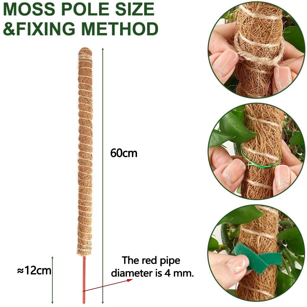 ZIBUYU Plant Support Stick for Monstera and Vines with Bendable 4mm Core | 23.6 in Natural Coconut Fiber Pole
