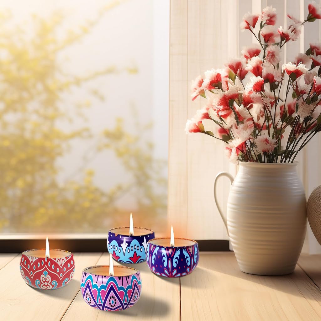 HASTHIP Scented Candles Gift Set for Home with 4×60 g Natural Scents & Tin Jars | Ideal Gifts