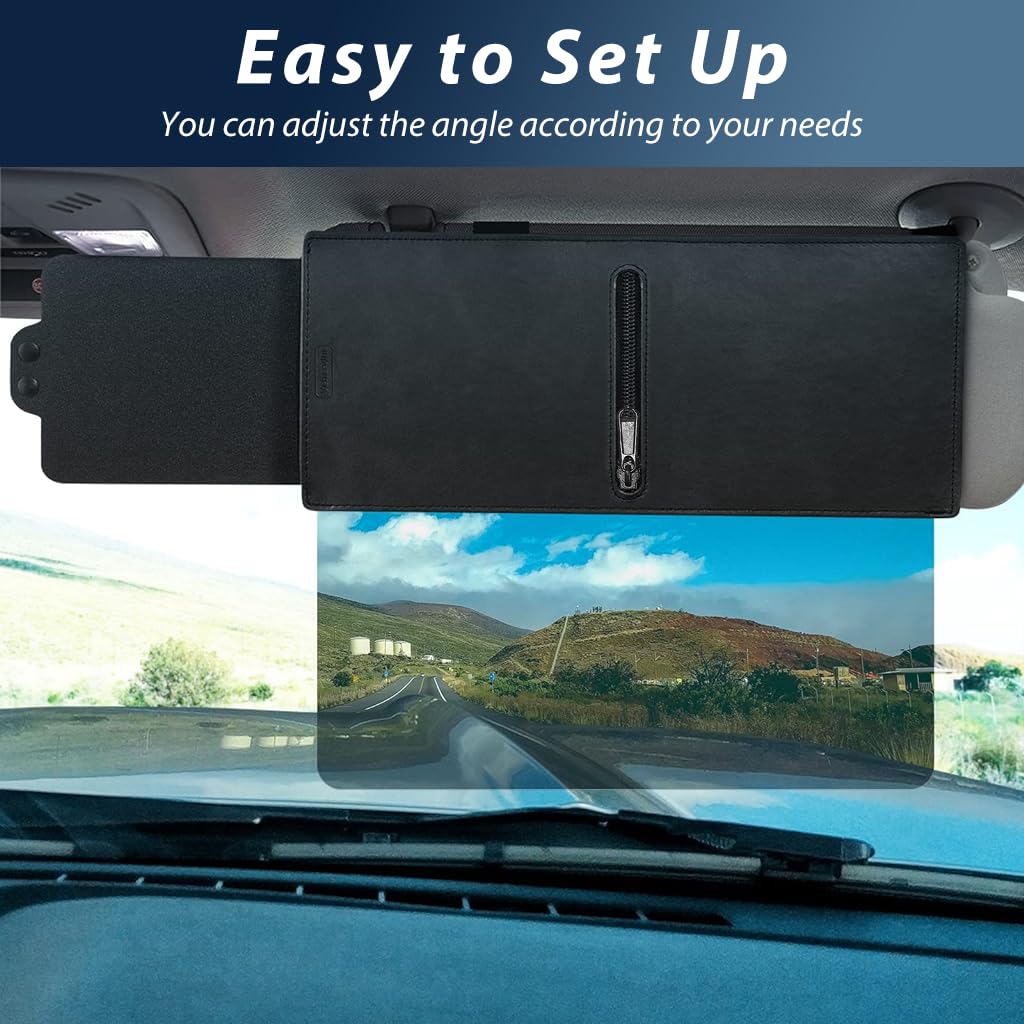 STHIRA Polarized Sun Visor Extension for Cars with Retractable UV400 Film and Adjustable Straps