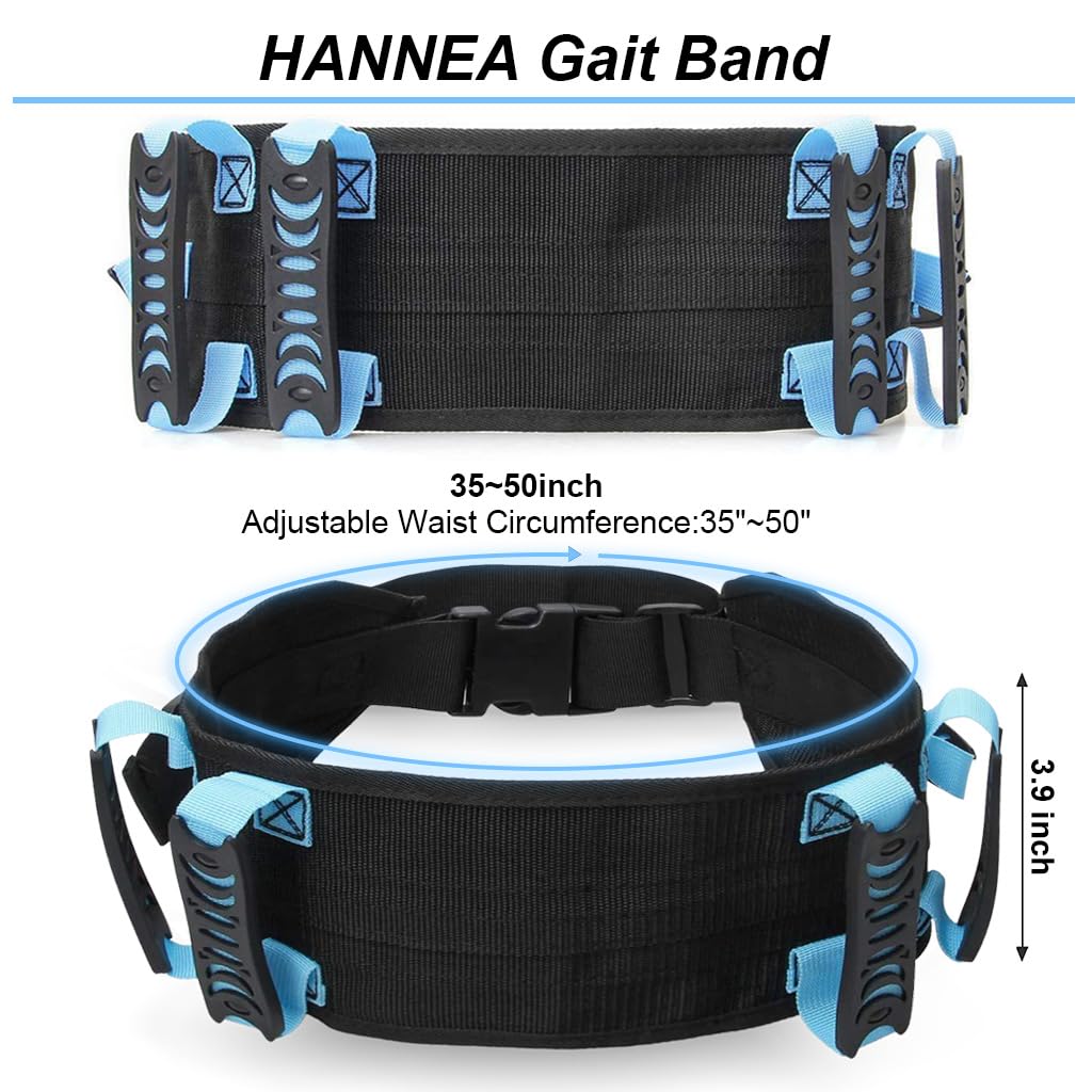 Hannea Gait Belt for Elderly Patients with 4 Handles Adjustable 35–50 in Nylon | Walking Assist Aid