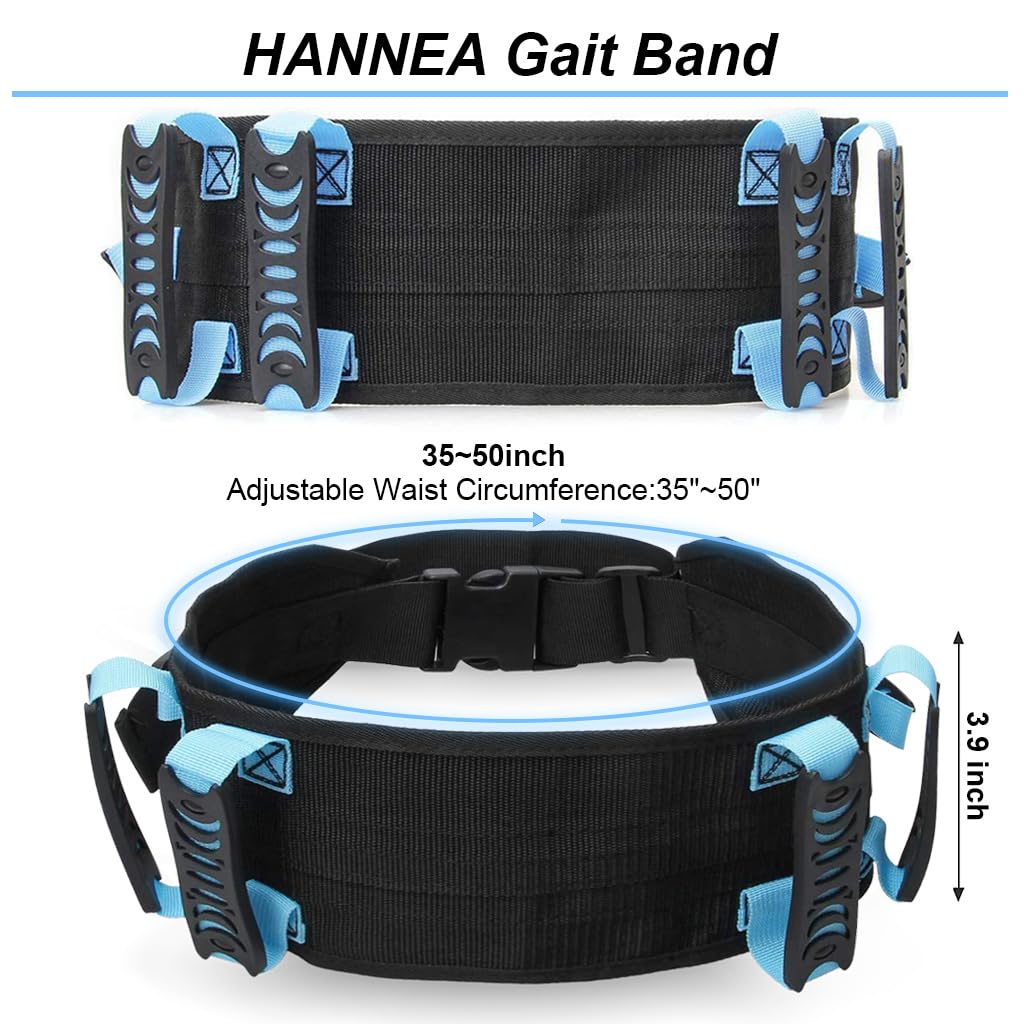 HANNEA® Gait Belt with 4 Handles Transfer Lift Belts for Elderly Paitients Standing Walking Assist Aid Quick Release Locking, Patient Care