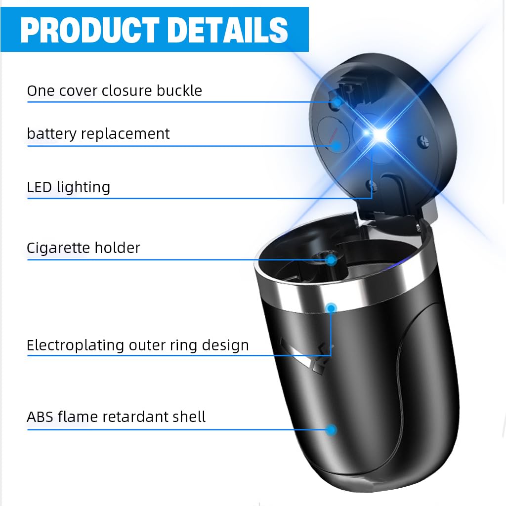 STHIRA Car Ashtray for Auto and Home with One Touch Flip Lid and Built In Light | Metal Alloy Lined Anti Odor Design