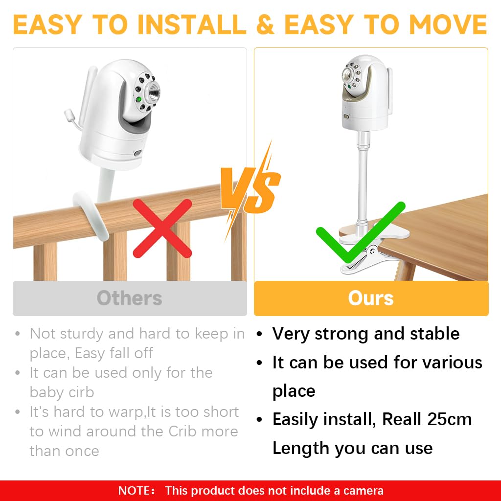 ZORBES Baby Monitor Clip Camera Mount for Cribs with 9.8 in Flexible Gooseneck | 1/4 inch Thread