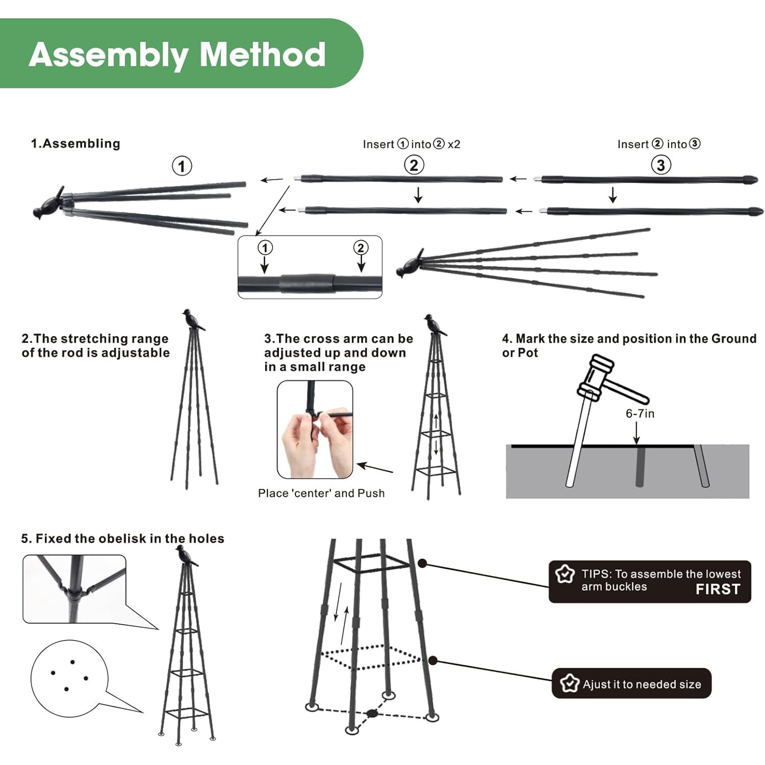 HASTHIP Trellis for Climbing Plants 120 cm with Adjustable Triangle Support | 3 Pcs Garden Set